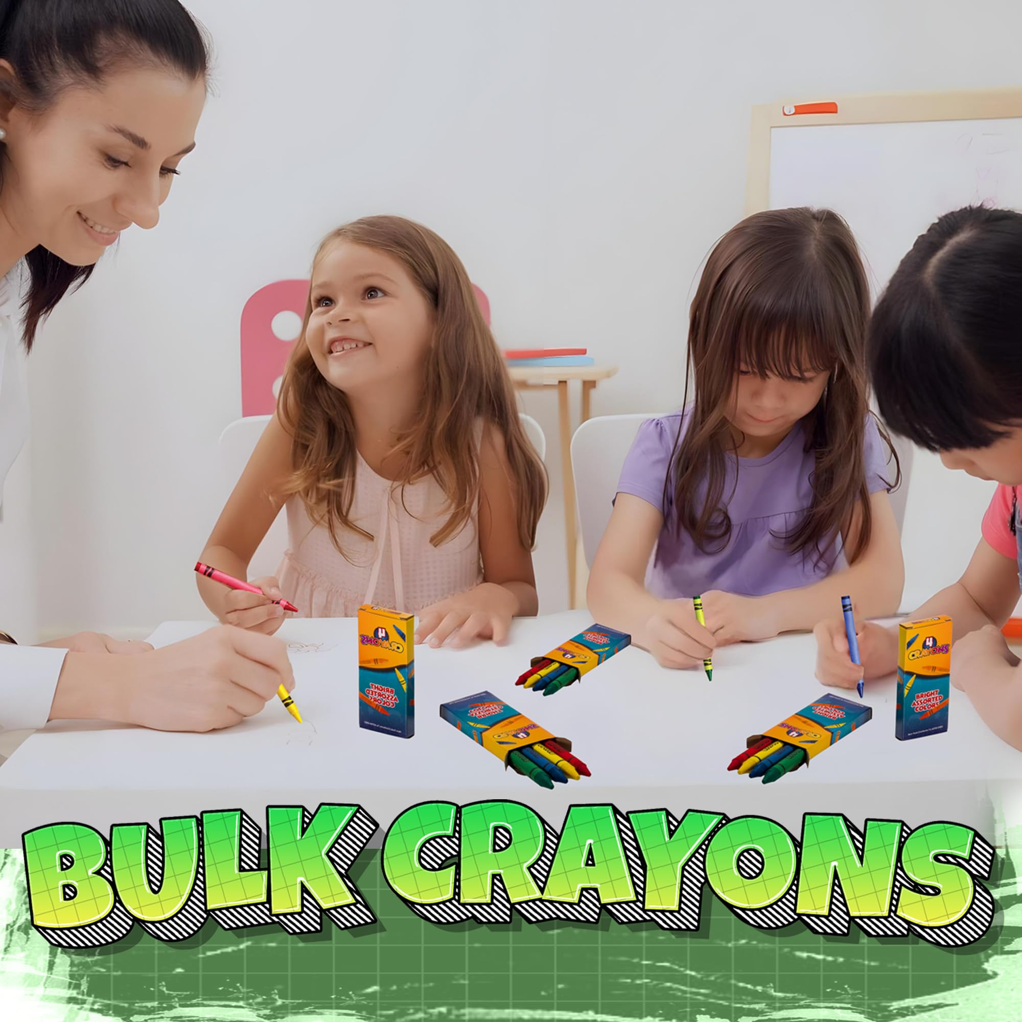 Bedwina Bulk Crayons - 96 Crayons! 24 Pack - 4 - Per Pack, Premium Colors for Kids and Toddlers, Non-Toxic, for Party Favors, Restaurants, Goody Bags, Stocking Stuffers